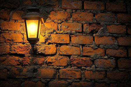 Lantern on a brick wall. Vintage style. Selective focus.の素材