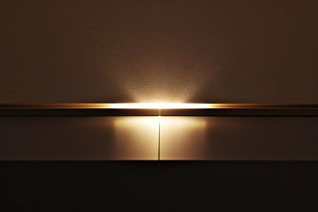 Interior of a modern kitchen, detail of a lighted wallの素材