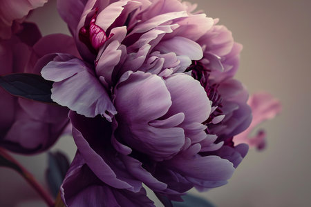 Beautiful peony flowers on a light background, close-upの素材