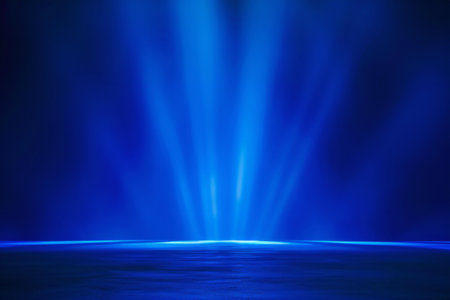 stage lighting effect in the dark,blue stage background with spotlightsの素材