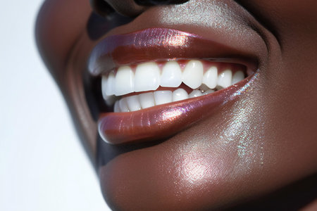 Close-up of a beautiful african american woman with perfect teethの素材