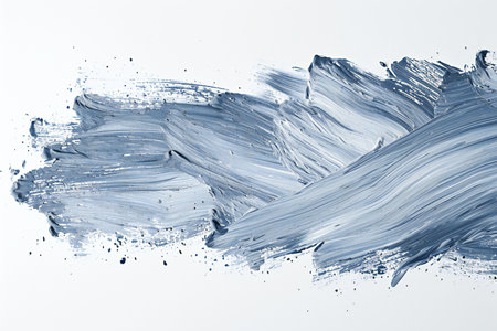 Blue paint brush strokes isolated on white background. Acrylic painting.の素材