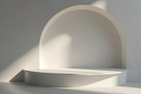 white round podium with shadow on the wall.の素材