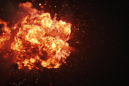 Fire flames with sparks on a black background. Fire flames on a black backgroundの素材