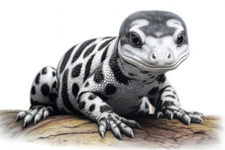 Close-up of a baby monitor lizard, isolated on white backgroundの素材