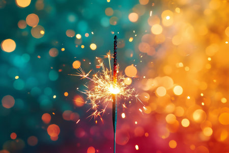 Burning sparkler on abstract background with bokeh defocused lightsの素材