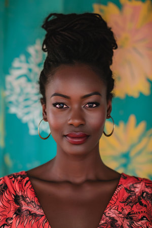 Beautiful african american woman with afro hairstyle and makeupの素材