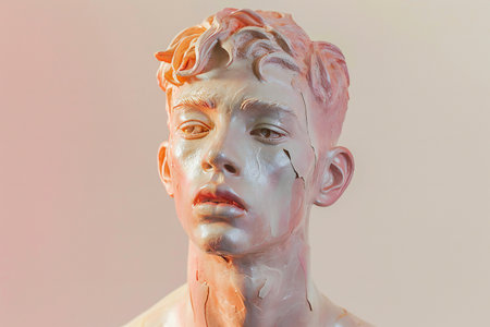 Statue of a man with paint on his face, studio shotの素材