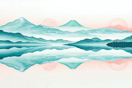 Mountains and lake landscape background in watercolor style.の素材