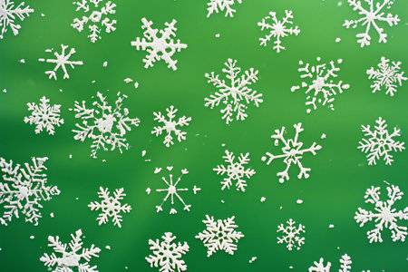 Christmas background with snowflakes on a green background. Christmas backgroundの素材