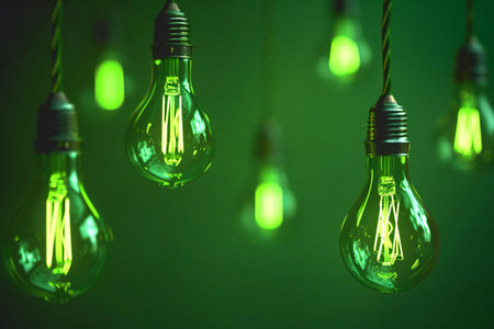 Vintage light bulb on green background, idea and inspiration concept.の素材