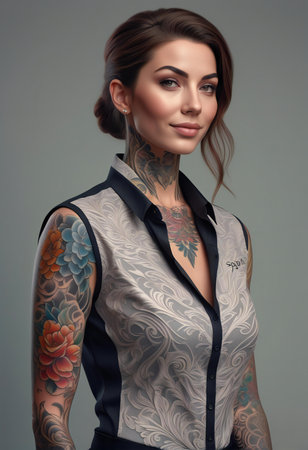 Portrait of a beautiful young woman with tattoos on her arms.の素材