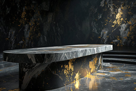 Black marble podium on dark background.の素材