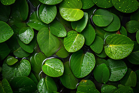 Water drop on green leaf background. Water drops on green leaves.の素材