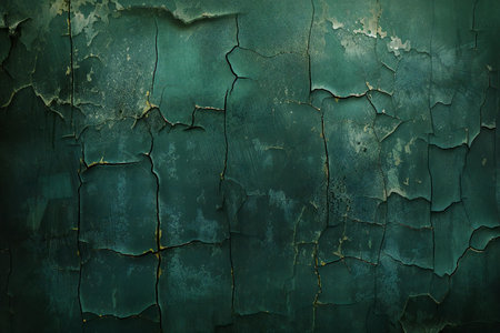 Grunge green background with cracked and peeling paint on the surfaceの素材