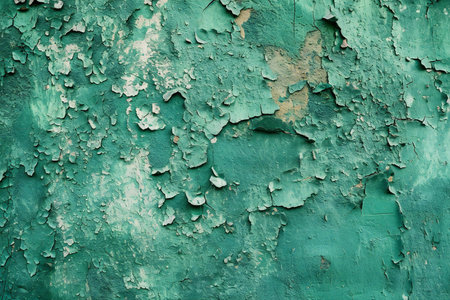 Texture of old rustic wall covered with green stucco peeling paintの素材