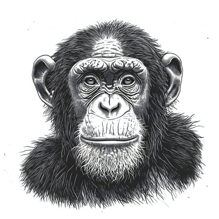 Chimpanzee portrait engraving illustration. T-shirt apparel print designの素材