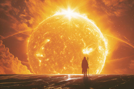 Man standing on the moon with his back to the sun.の素材