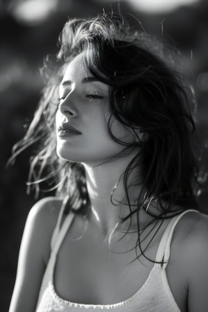 Portrait of a beautiful young woman. Black and white photo.の素材