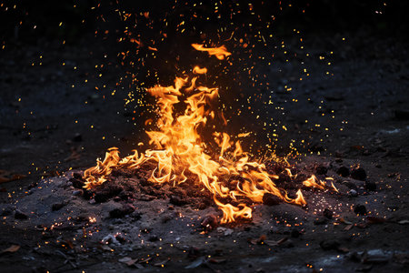 Fire flames on black background. Fire flames background. Fire flames backgroundの素材