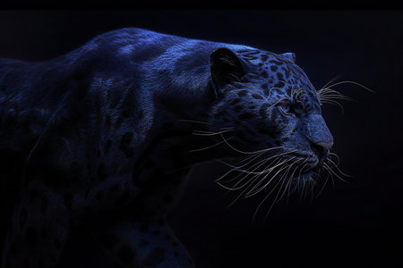 Portrait of a leopard on a black background. Studio shot.の素材