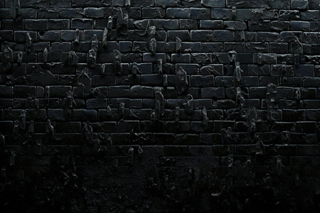 Black brick wall texture background. Dark grunge brick wall texture backgroundの素材