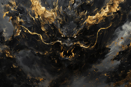 Abstract black and gold marble texture background. Fantasy fractal artwork.の素材