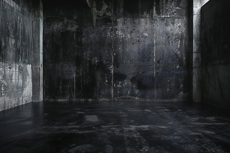 Dark room with grunge textures and concrete floor.の素材