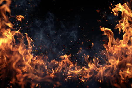 Fire flames on black background with copy space for text or image.の素材