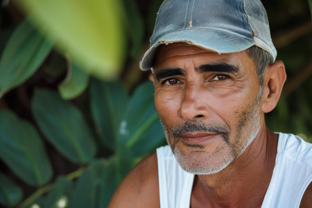 Portrait of an Indian old man in a cap and white shirt.の素材