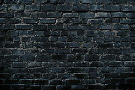 Old black brick wall texture background with vignetted corners.の素材
