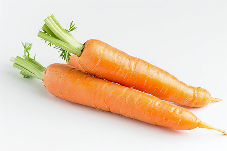 Fresh carrots with green leaves on a white background. Isolated.の素材