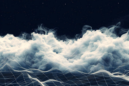 Abstract illustration of a cloud of smoke against a dark backgroundの素材
