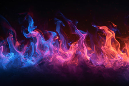 abstract background of blue and red fire flames on a black backgroundの素材