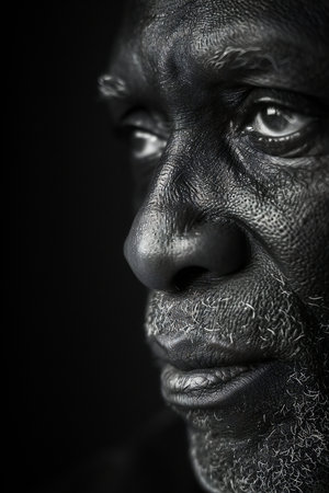 Portrait of an African American man with vitiligo on his face.の素材