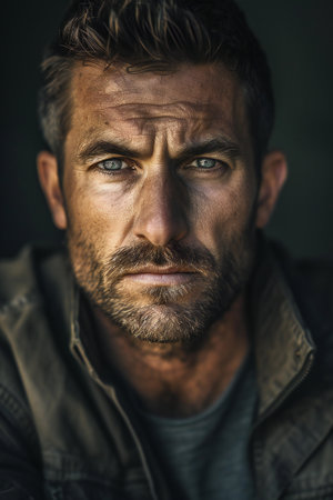 Portrait of a man with a beard and mustache in a jacketの素材