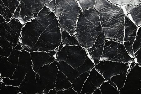 Black cracked wall texture. Abstract background for design. Top view.の素材