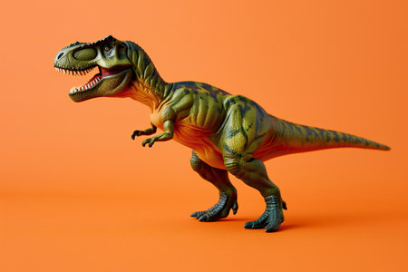 Tyrannosaurus Rex dinosaur isolated on orange background.の素材