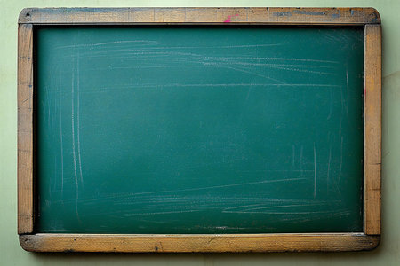 Green blackboard with chalk on the wall. Back to school concept.の素材