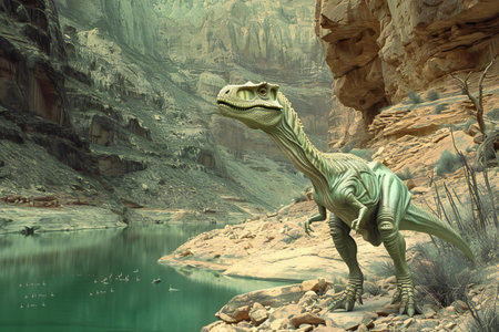 Tyrannosaurus Rex dinosaur in the desert.の素材