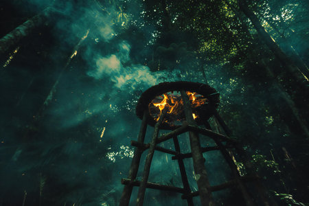 Bonfire in the forest. Fire in the forest. Wild nature.の素材