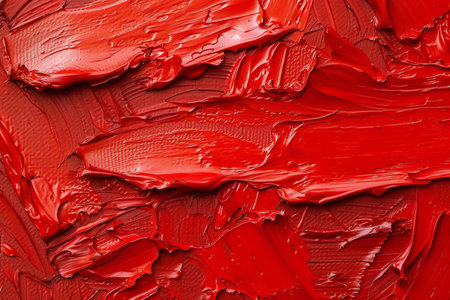 Red paint brush strokes on a white background. Texture of red paint.の素材