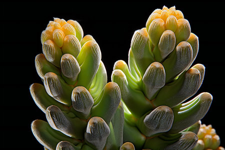 Close up of Echeveria cactus isolated on black backgroundの素材