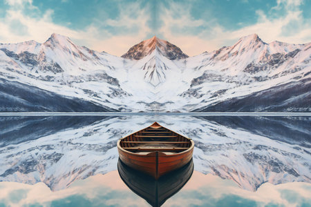 Wooden boat on the lake in the mountains.の素材