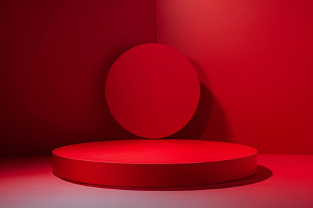 Abstract red podium on red background.  Scene for product presentation.の素材