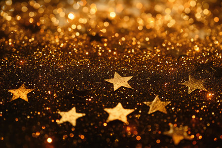 golden glitter vintage lights background. gold and black. de focusedの素材