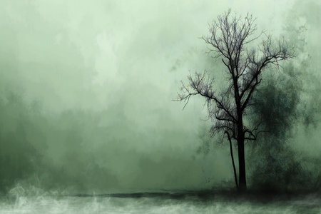 Dead tree in foggy forest.の素材
