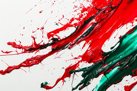 abstract red and green paint splashes on a white background.の素材