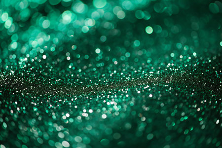 Green glitter christmas abstract background with bokeh defocused lightsの素材