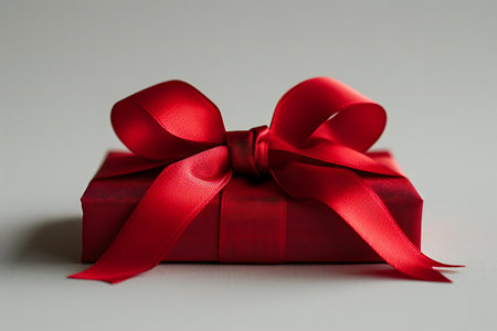 Red gift box with red ribbon on white background, valentines dayの素材